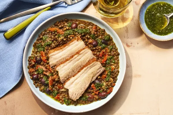 Rosé Braised Pork Belly with Lentils