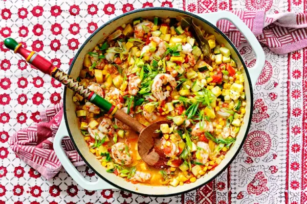 Summer Squash and Shrimp Fricassee