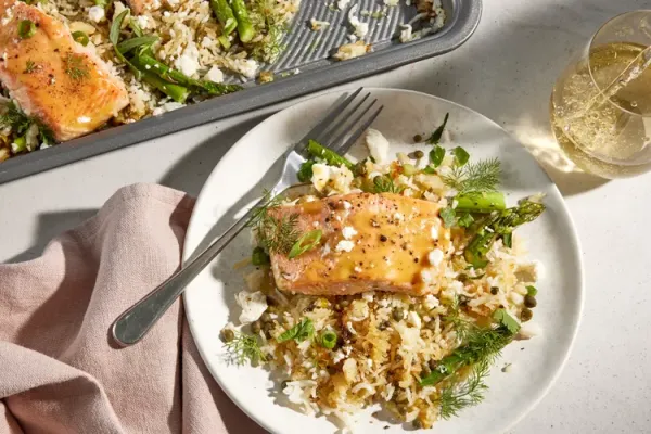 Sheet Pan Salmon and Crispy Rice