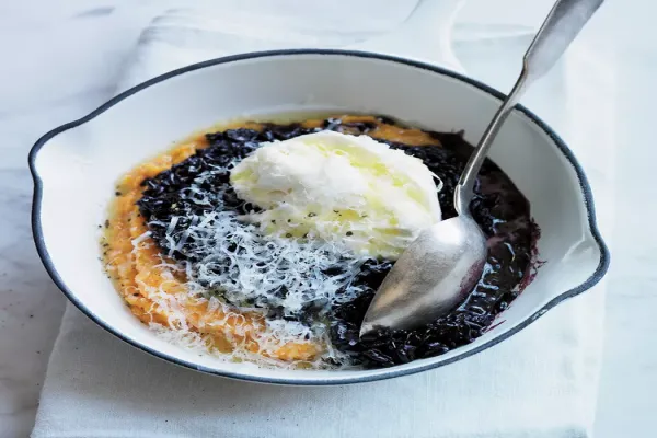 Risotto Nero with Squash & Burrata