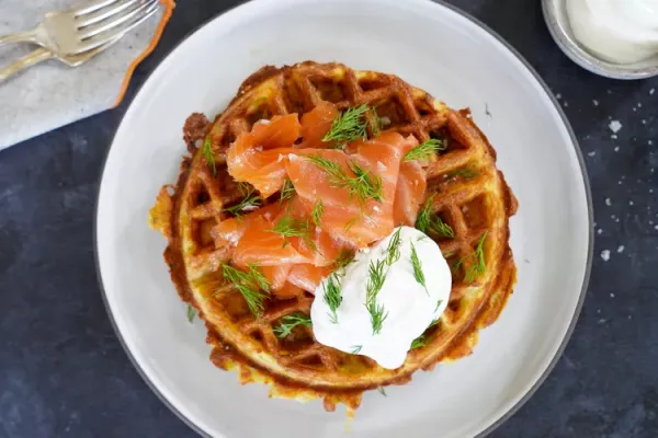 Waffled Potato Blini with Smoked Salmon