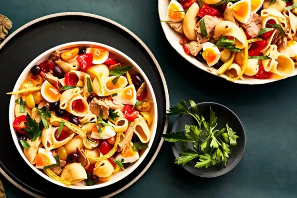​​Spanish-Style Pasta Salad with Tuna and Marinated Tomatoes