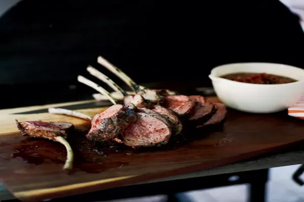 Slow Grilled Rack of Lamb with Mustard and Herbs