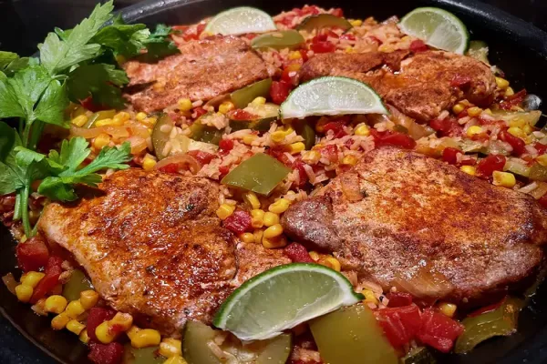 Tex Mex Pork Chops and Rice Skillet
